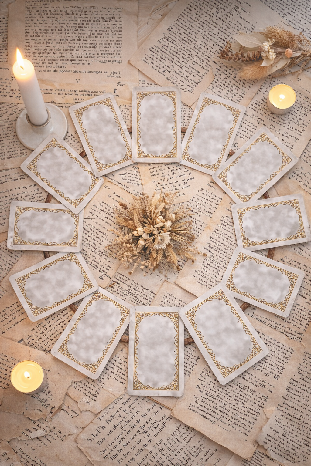 La Roue de l’Année Bloom — Tirage 12 mois (36 cartes)